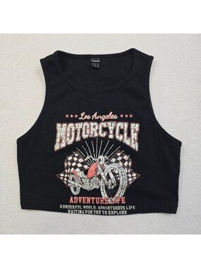 Small Women’s Crop Tank Top Black Los Angeles Motorcycle Casual Racerback